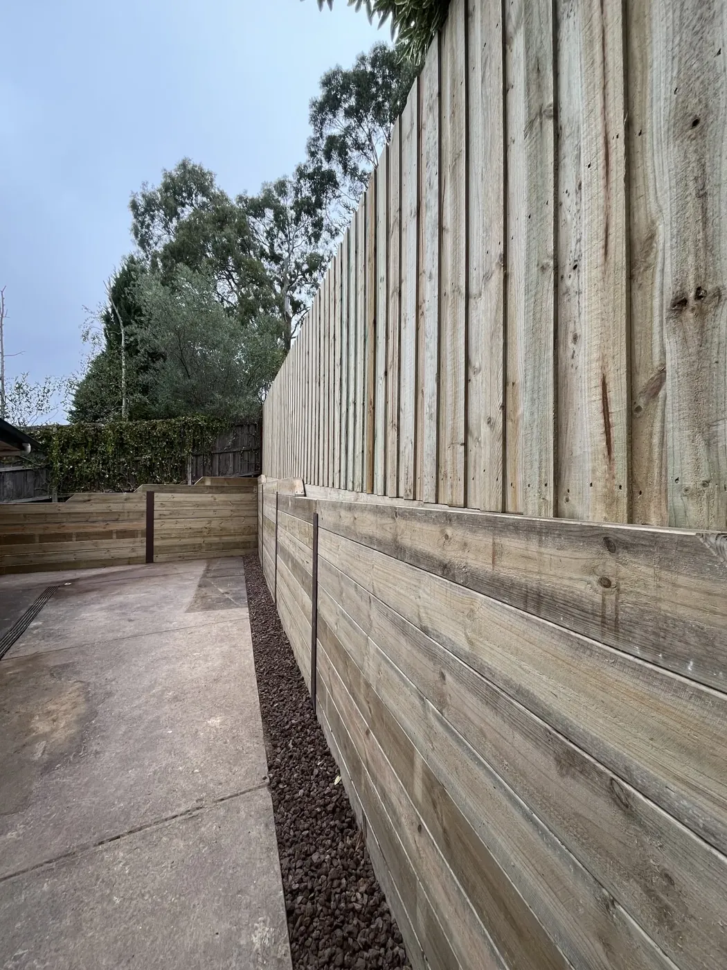 Treated pine retaining wall